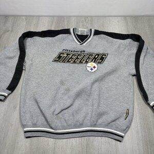 VTG Pittsburgh Steelers Sweatshirt Mens L Gray V Neck NFL Fottball Lee Sport 90s